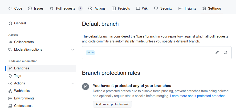 Add Branch Protection Rule